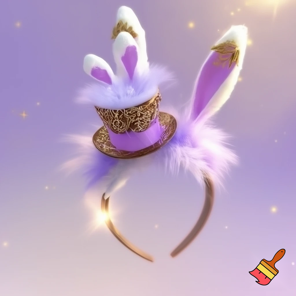 Easter bunny top hat headband, purple and white with gold