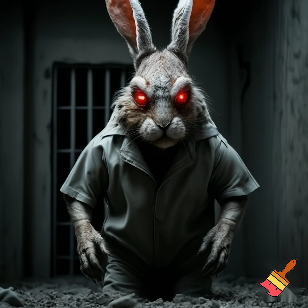evil rabbit red eyes prison suit