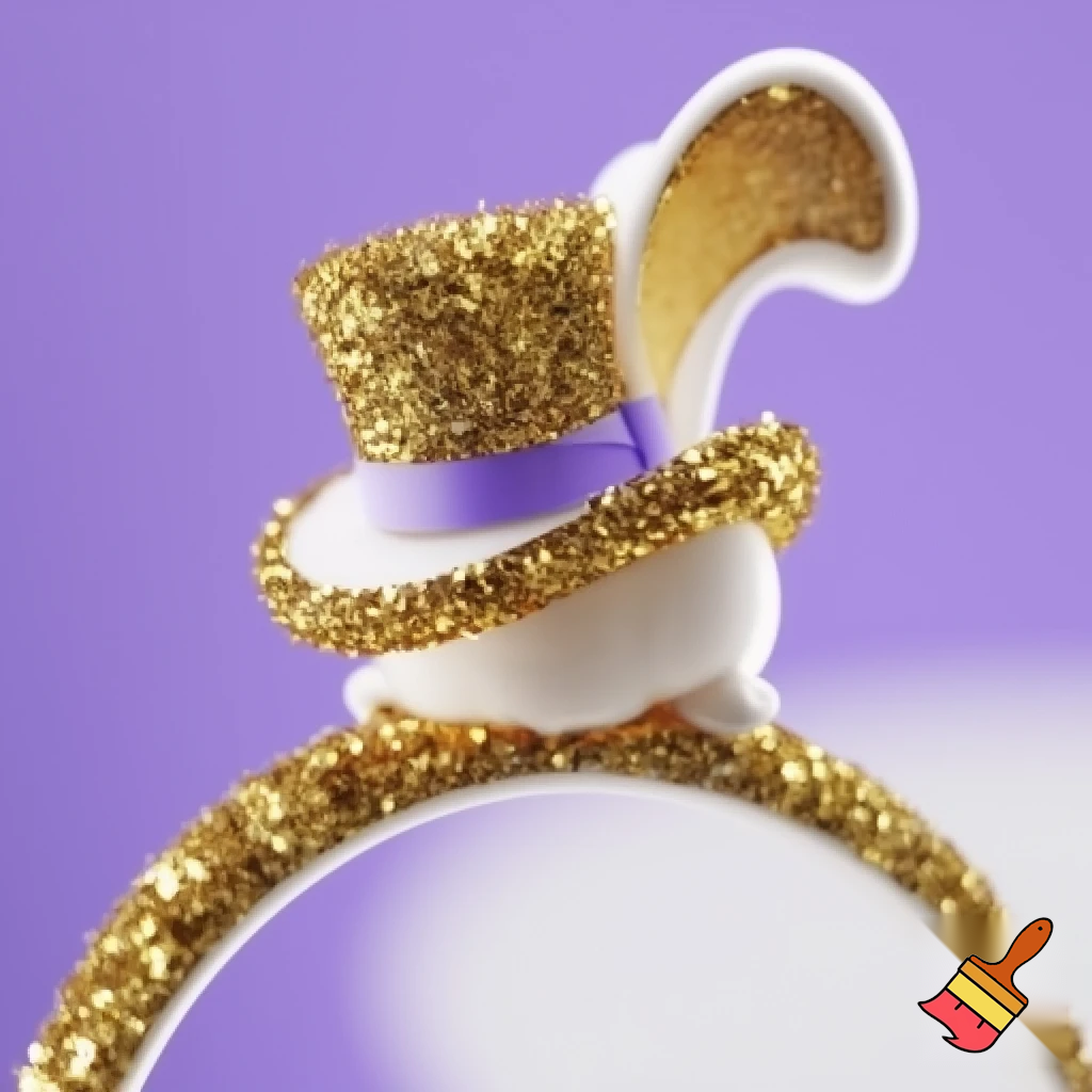 Easter bunny top hat headband, purple white with gold glitter