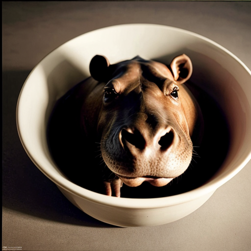make a photo of a hippo in a bowl
