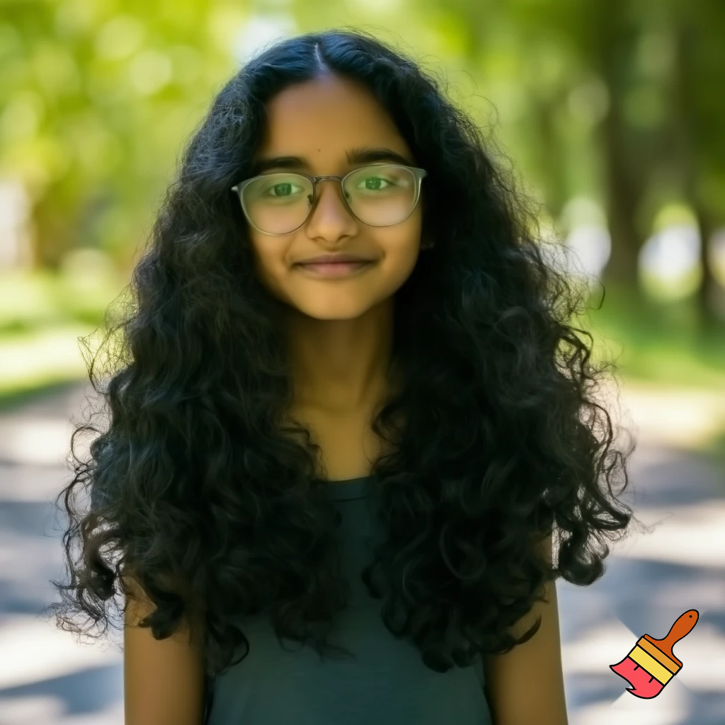 falgi named indian girl 
short like 4 foot short teenager curly hair with glasses