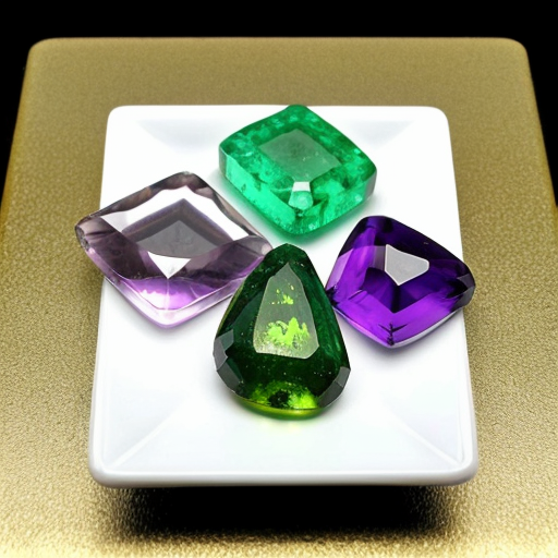 Placed on a gold square plate. First row gemstones Sardius, Peridot, Polished Emerald. Second row gemstones Anthrax ruby, Sapphire, Flint glass. Third row gemstones Precious opal, Polished agate, Amethyst. Fourth row gemstones Olivine, White onyx, Jacinth