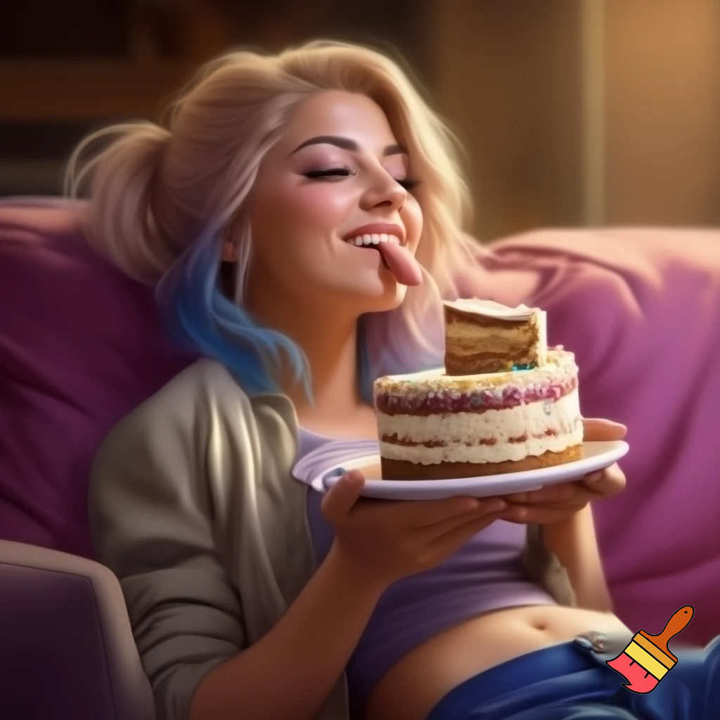 Alexa Bliss fatter eating cake on the couch