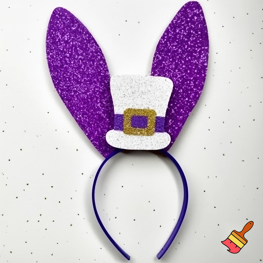 Easter bunny top hat headband, purple white with gold glitter