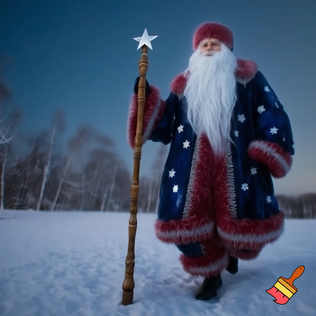 Russia, Santa Claus walking sticks star real Santa Claus 