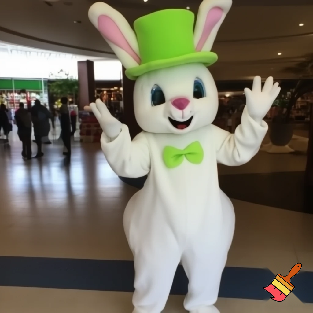 Easter bunny mascot costume top hat shopping centre