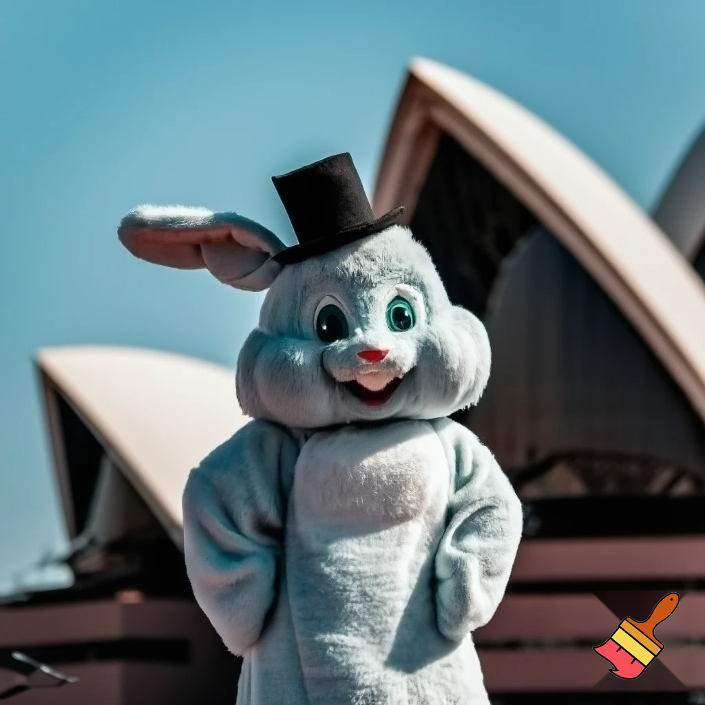 Easter bunny mascot Disneyland costume with the top hat Australia 