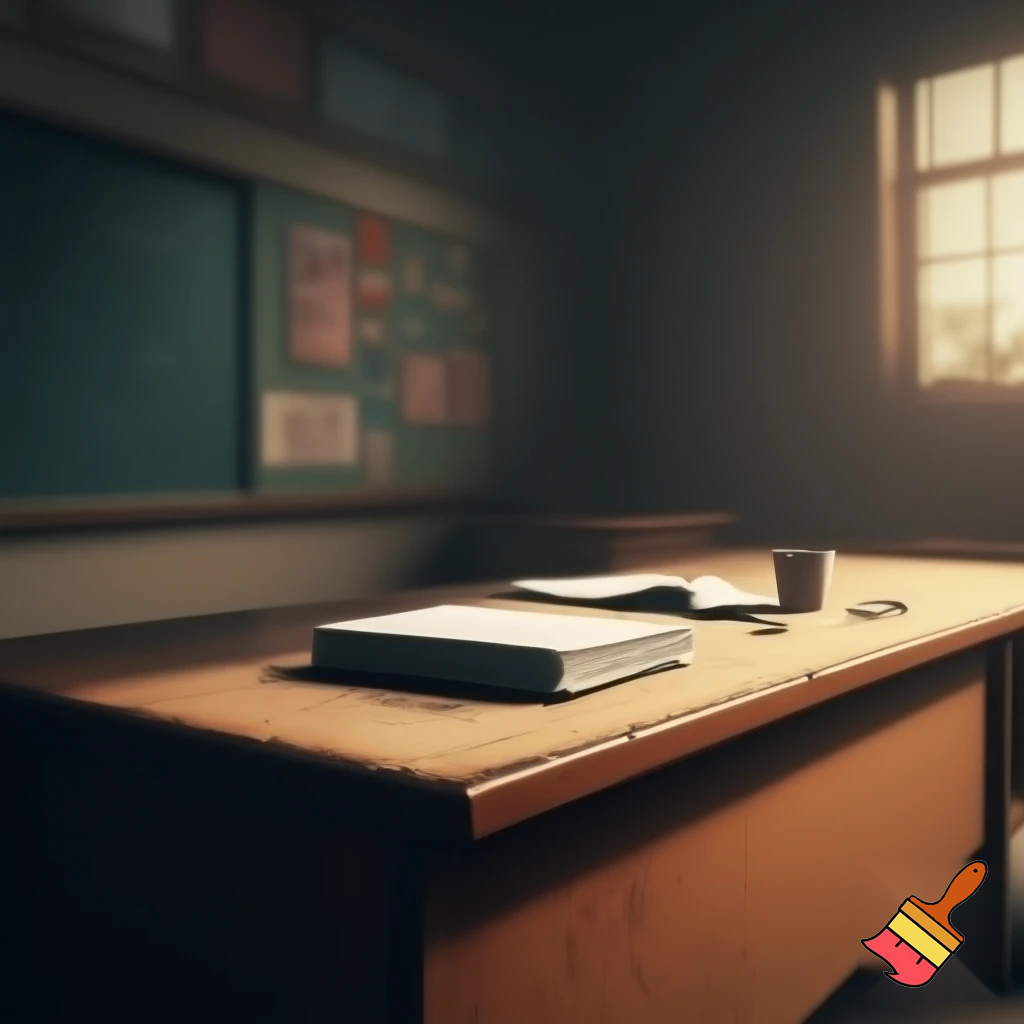 school background of a teacher desk