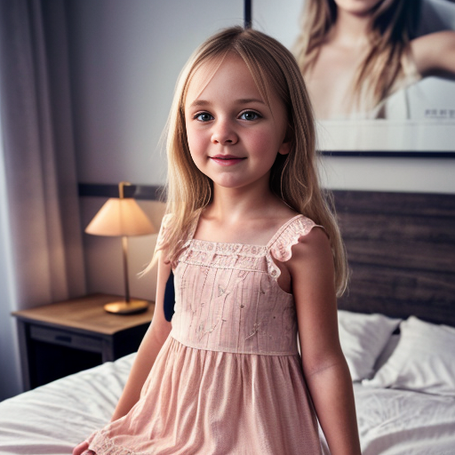 swedish blonde little girl  at night dress, very beautiful, on the bedroom, close up