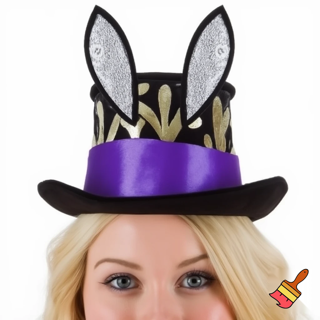 Easter bunny top hat headband, purple and white gold and silver top hat black purple dark purple special hat in delicate purple white, purple and white gold golden silver patterns Easter top hat