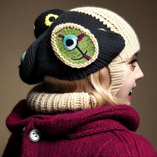 A laughable, puzzled animal toad in woolen, multicoloured winter clothings and with woolen winter cap. Hyperrealistic style.