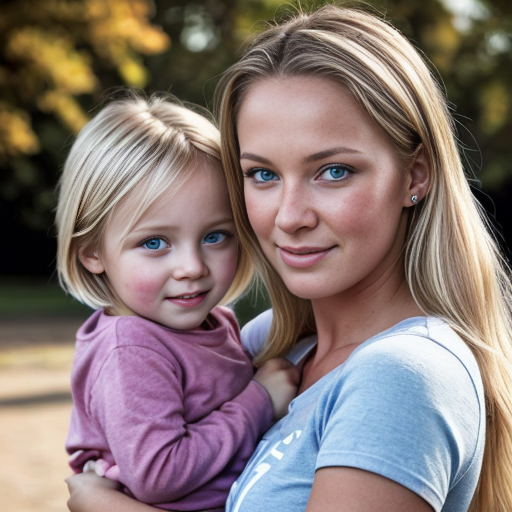 a 27 year old with dirty blonde hair and blue eyes with a daughter that is 2  years old with blonde hair and blue eyes in pink at a park 
