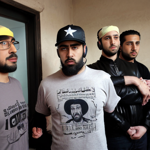 je veux une image d'un van ( wimova) désert avec 6 hommes trentenaires de trait nord africain ( pas noirs) qui portent des casque micro ( centre d'appel ) et qui appel des taxi   le 1er est rasé de grand gabarit porte une chemise cheveux arriere le 2eme porte des lunettes de vu avec un teeshirt avec mention ouiii ( moyenne talle le 3 latino avec barbiche de forme carré (robot le 4éme porte une casquette converse (etoile ) de grand gabarit avec un petit ventre le 5eme ancien boxeur porte une veste cuir avec barbe courte et trait mexicaine et le 6 éme maigre avec grand gabarit et cheveux courte presque chauve semé claire et qui dit niko avec sa voix grave  et qui est faché contre le 2éme 