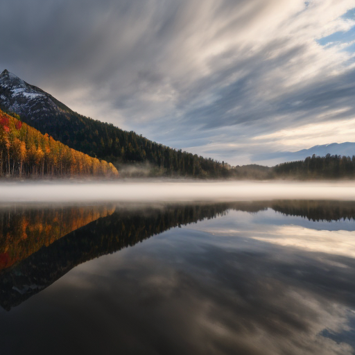 A breathtaking 4K ultra-high-definition landscape wallpaper, photorealistic, shot with a 50mm lens at golden hour. A serene mountain lake reflecting snow-capped peaks and vibrant autumn forests, mist rising gently from the water, soft sunlight breaking through clouds, rich textures in rocks and foliage, cinematic lighting, extremely detailed, sharp focus, no watermark, 16:9 aspect ratio.