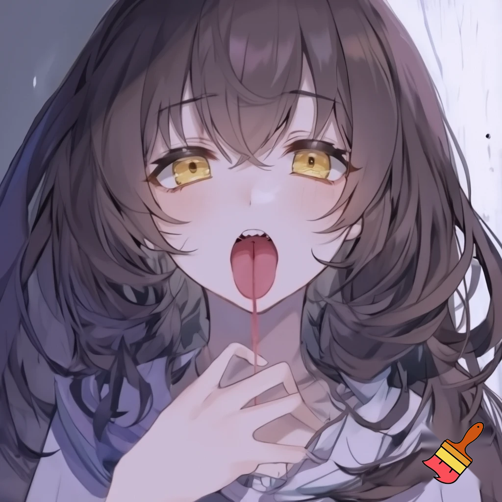 An anime girl licking her own vagina