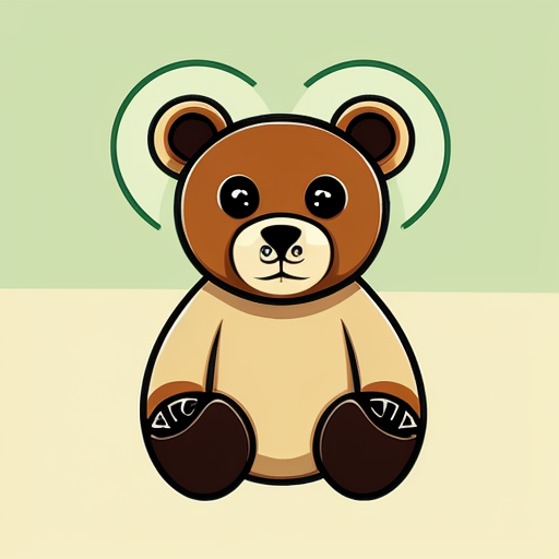Cartoon bear; bold,, 2D, and thick-lined cartoon style characterized by geometric character designs