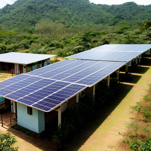 rain forest village 
with solar panels
