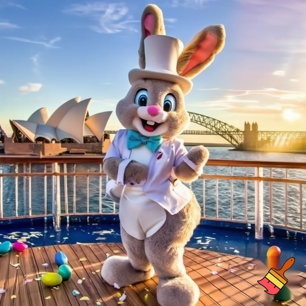Easter bunny mascot Disneyland costume with the top hat Australia Disney cruise ship