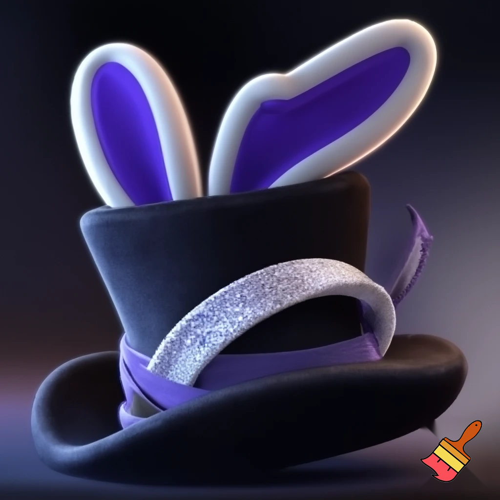 Black top hat with bunny ears velvet white and purple purple and white headband fabric and velvet glitter, purple and pink special present true special and delicate velvet
