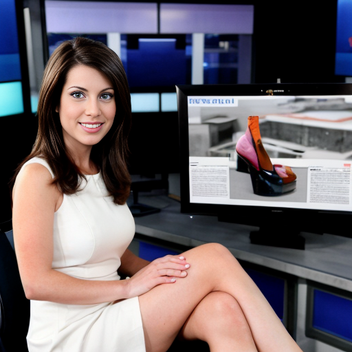 Female news anchor with her bare feet