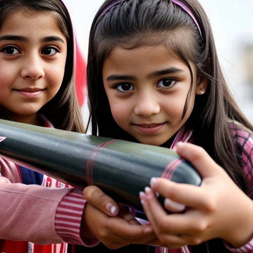 iranian elementary school girls holding a 6 foot long missile 