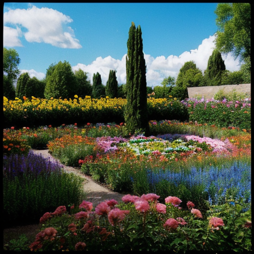 flower garden with blue sky with a praying mantis h.r. giger style