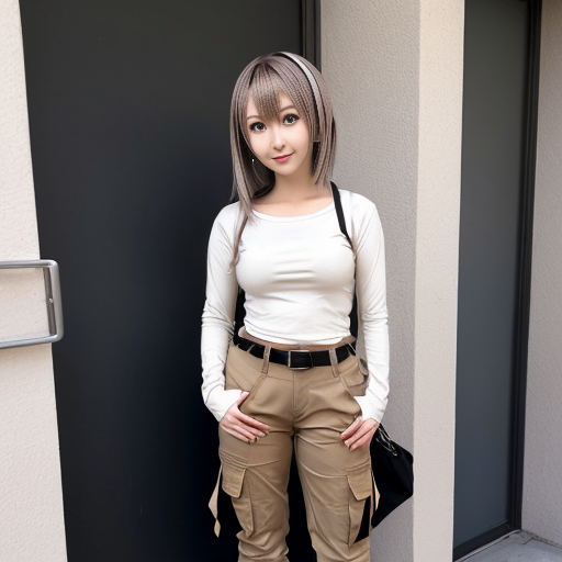 a anime girl with beige cargo pants on
