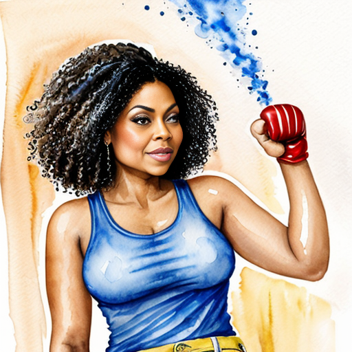 Taraji P. Henson as an FBI one beige fur jacket and yellow beige tank top red and yellow dots and blue jeans with long curly thick hair 20th Century Fox spray sprinkling water TNT stone smoker *punch*



