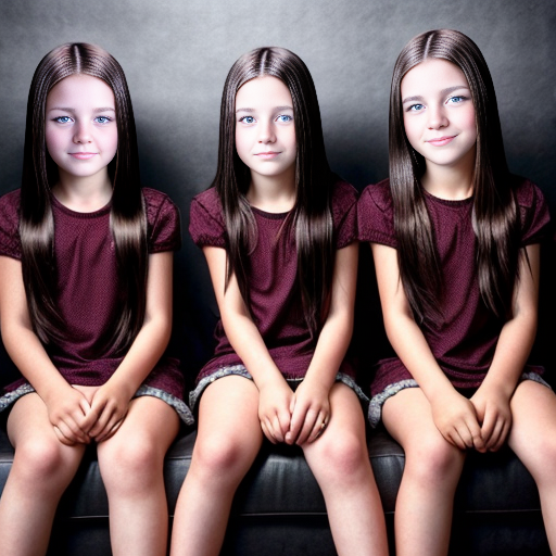 Generate a family photo of 16 year old triplet girls with black hair