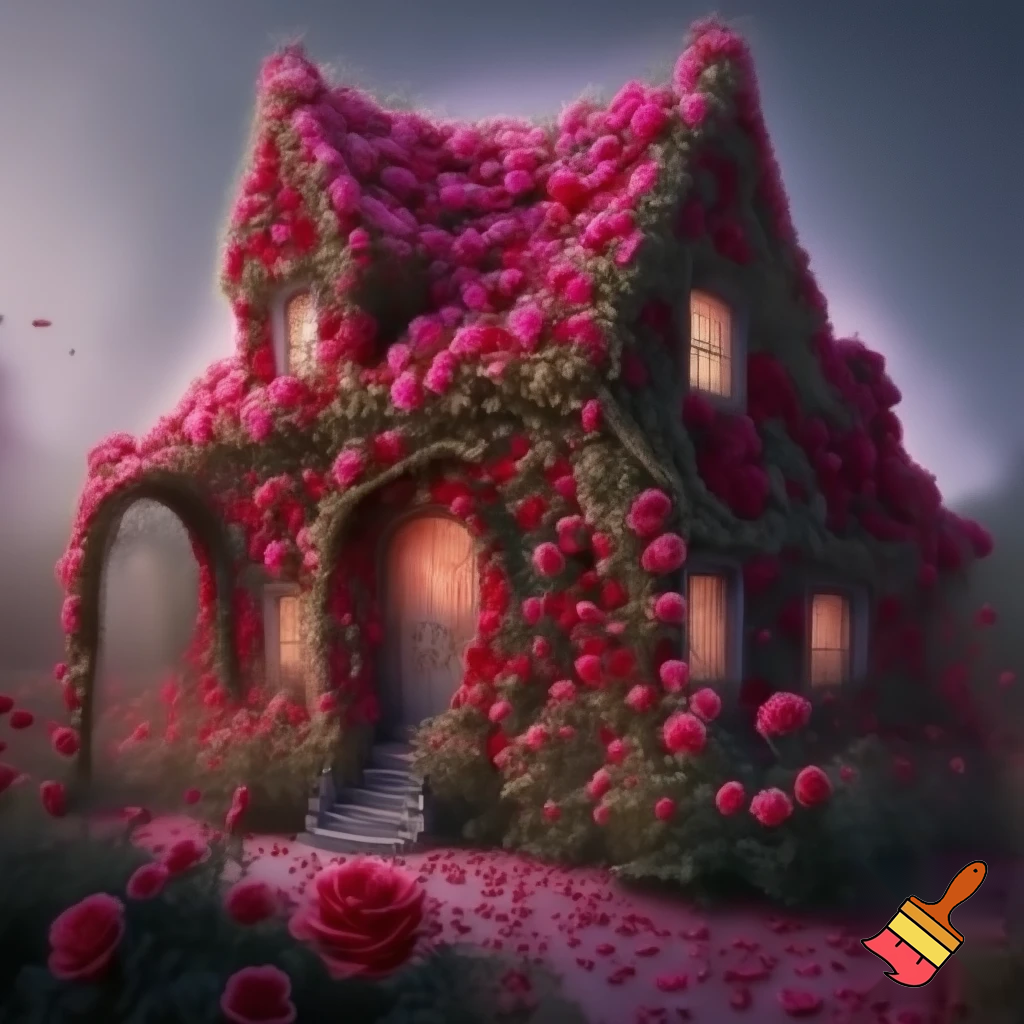 A picture of a house made out of roses
