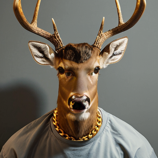 mugshot of a buff deer with goldchain 