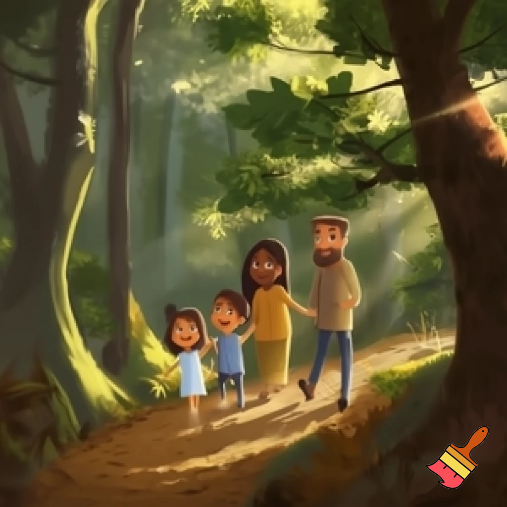 Family of 4 in the woods
