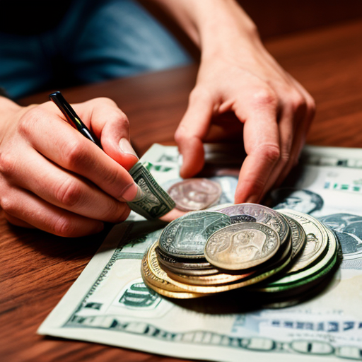 someone kneeling holding out money and someone taking it png