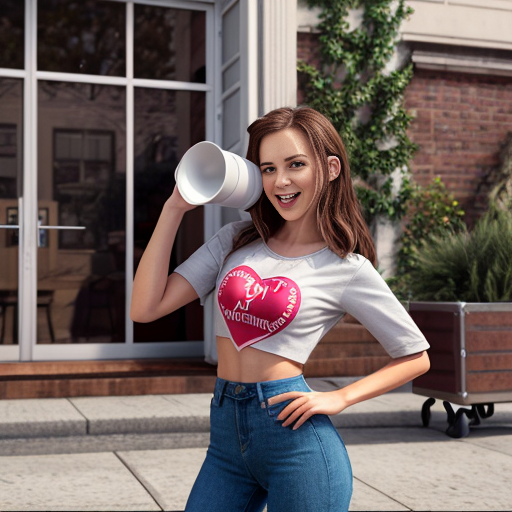 caricatura mujer con maleta, megafono y un corazon floreciendo