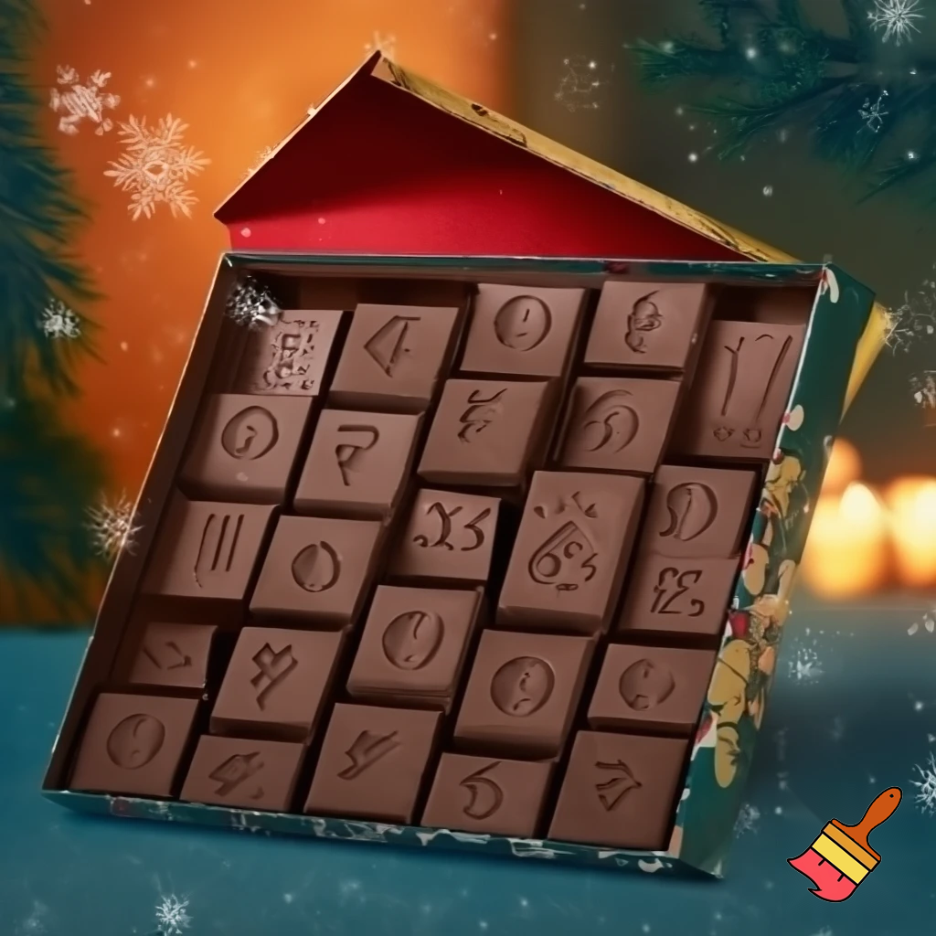 Chocolate advent calendar Numbers in the box a Christmas one hope the lead out how many days till Christmas? Christmas patterns countdown. 25.