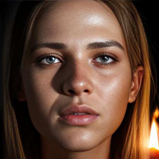 Woman's face illuminated by firelight