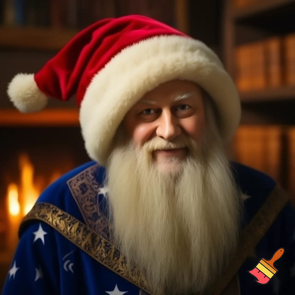 Woo wizard has Christmas hat