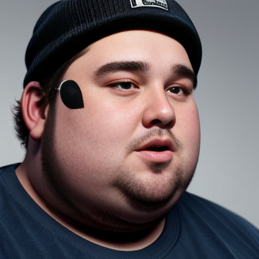 28 Year old Fat Guy with a big nose and has medium sized curly hair and is wearing a plain brown cap