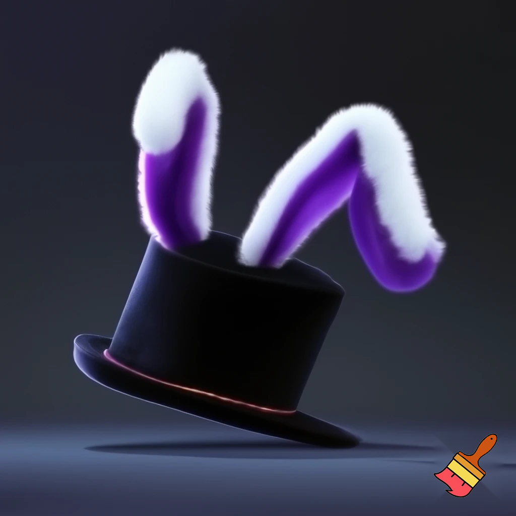 Black top hat with bunny ears velvet white and purple
