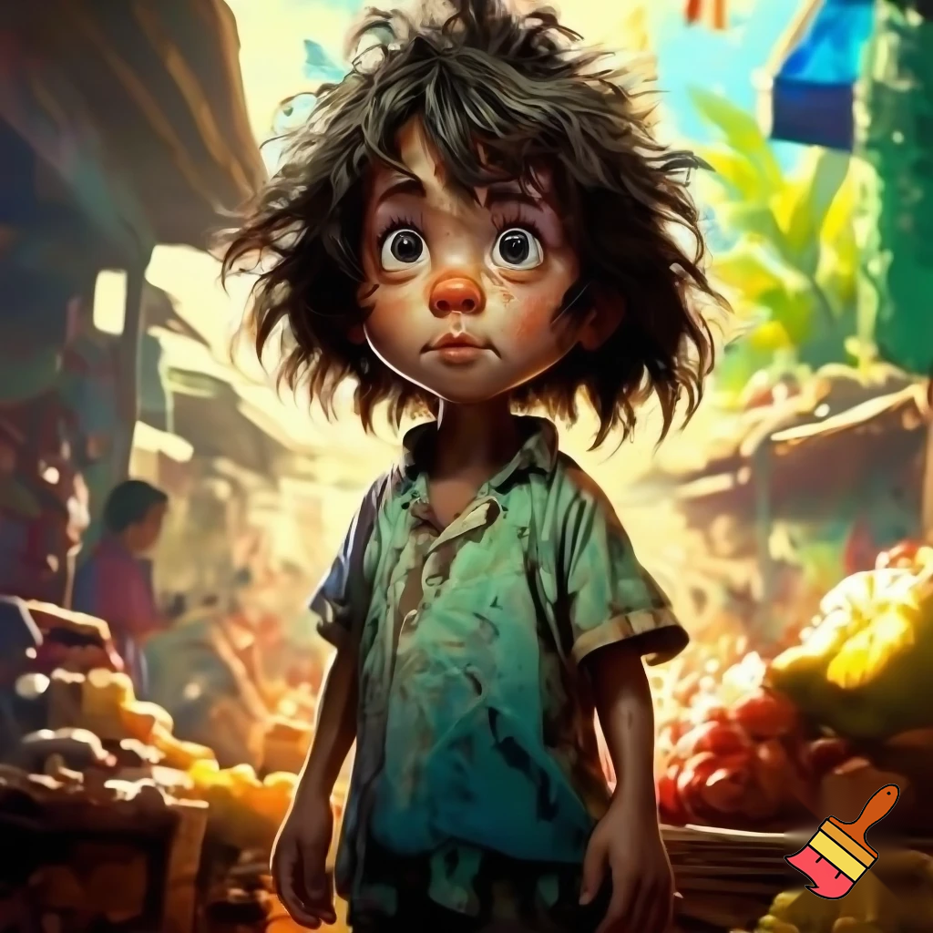 brazilian por kid with dirty klothers make the kid hungry
