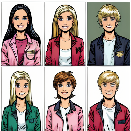 planche de bande dessinée humoristique en 6 cases (grille 3x2), style BD colorée, décor : parking d’un lycée, personnages récurrents : une fille blonde confiante style Barbie (queue de cheval, vêtements roses) et un garçon blond style Ken (veste de lycée).

Case 1 : voiture décapotable rose en panne avec fumée, Ken retrousse ses manches avec confiance devant le moteur, Barbie lève un sourcil sceptique.

Case 2 : Barbie pointe le garçon du doigt comme une prof qui corrige une erreur, Ken regarde autour de lui confus.

Case 3 : Barbie explique quelque chose calmement, Ken a une petite bulle au-dessus de sa tête avec un cerveau et des engrenages qui bug.

Case 4 : Ken essaie de réparer le moteur et fait tomber des pièces, beaucoup de fumée, moment comique chaotique, Barbie met des gants de mécanicien.

Case 5 : Barbie répare le moteur facilement, la voiture redémarre, Ken la regarde avec surprise.

Case 6 : la voiture fonctionne, Barbie sourit fièrement bras croisés, Ken se gratte la tête gêné.

style bande dessinée moderne, couleurs vives, expressions exagérées, bulles de dialogue vides, lignes propres, ambiance humoristique scolaire