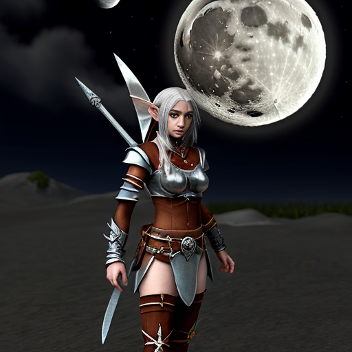 female warrior elf with silver and moon like persona