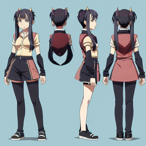 a reference sheet for a girl character design anime extraordinary