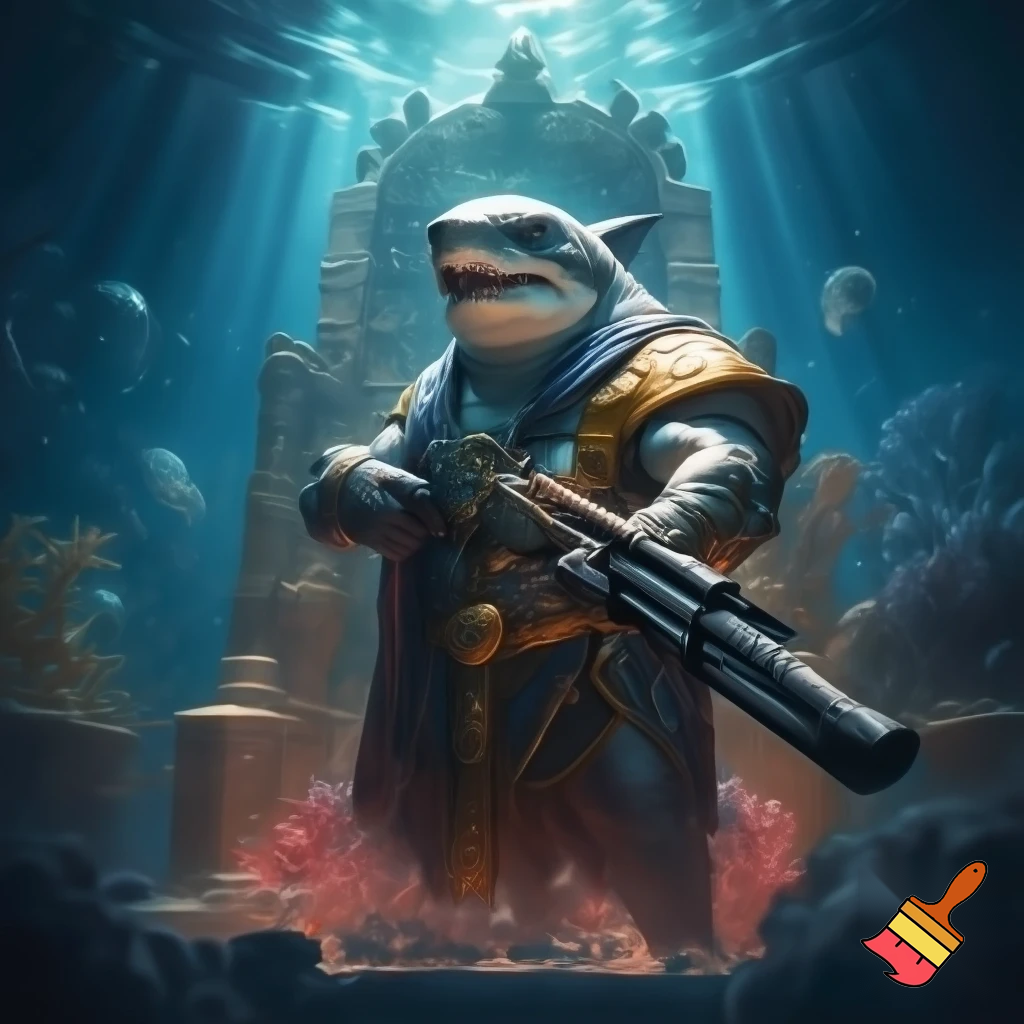 King shark prince nanaue using a shotgun 