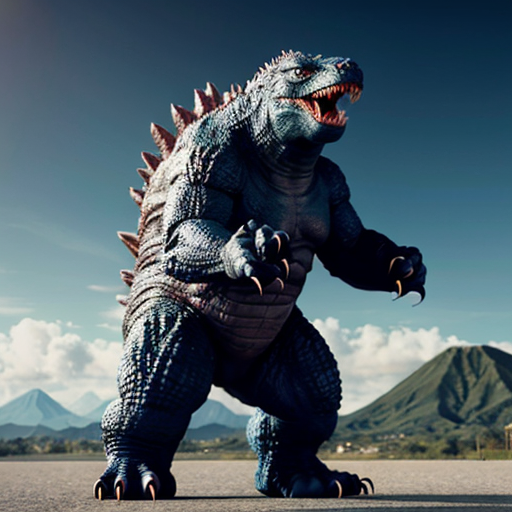 King the a Godzilla an Strongest a heavyweight with a 2 legs an floor + big an tailed from a kaiju an japanese a stylies in realistic photography the a physics an video a style and white a color an screenshot to a background a style