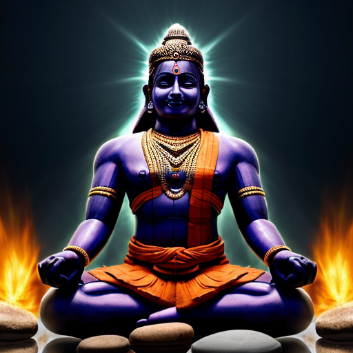 Here is 1 viral AI image prompt similar to your image:

Prompt:

Divine cinematic artwork of Lord Rama standing in a powerful pose, glowing blue skin, holding a sacred bow, wearing orange dhoti and floral garland, bright golden aura radiating behind him. A colossal spiritual form of Hanuman appears in the sky behind with folded hands in devotion, calm yet powerful expression, gada resting near his shoulder. Ancient glowing Sanskrit mandala forming a circle around Rama, floating stones, sparks and petals in the air, dramatic cloudy sky, fire light beneath his feet reflecting on water, epic mythology atmosphere, ultra detailed, god rays, volumetric lighting, hyper realistic, 8K, sharp focus, cinematic composition, trending on ArtStation, masterpiece.

Negative Prompt:
low quality, blurry, extra arms, bad anatomy, distorted face, watermark, text, cropped, oversaturated.