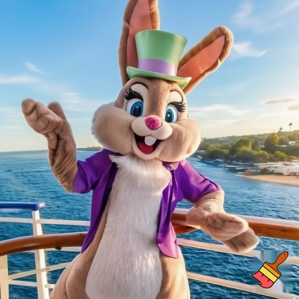 Easter bunny mascot Disneyland costume with the top hat Australia Disney cruise ship