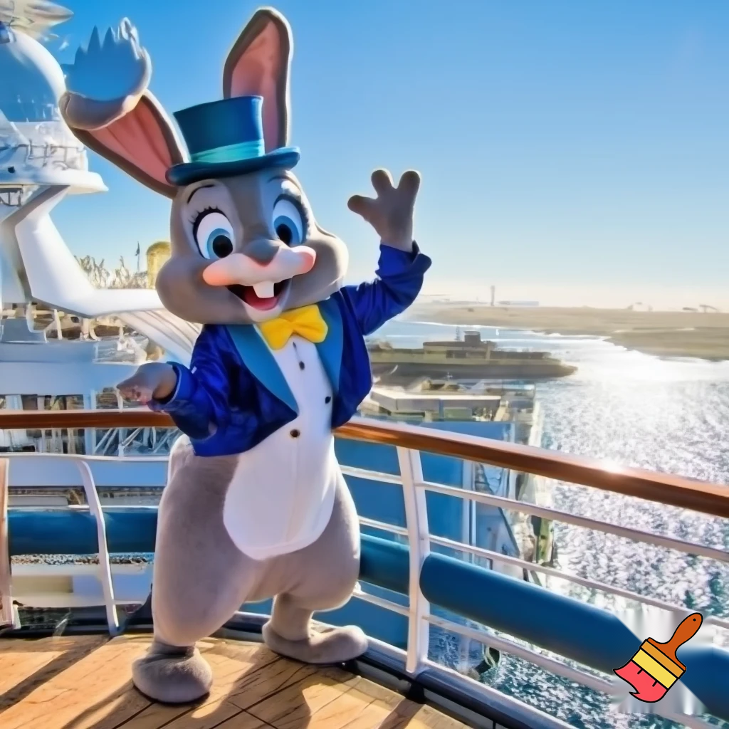 Easter bunny mascot Disneyland costume with the top hat Australia Disney cruise ship