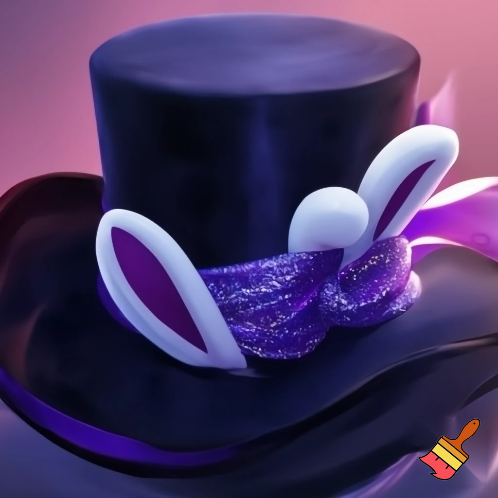 Black top hat with bunny ears velvet white and purple purple and white headband fabric and velvet glitter, purple and pink special present
