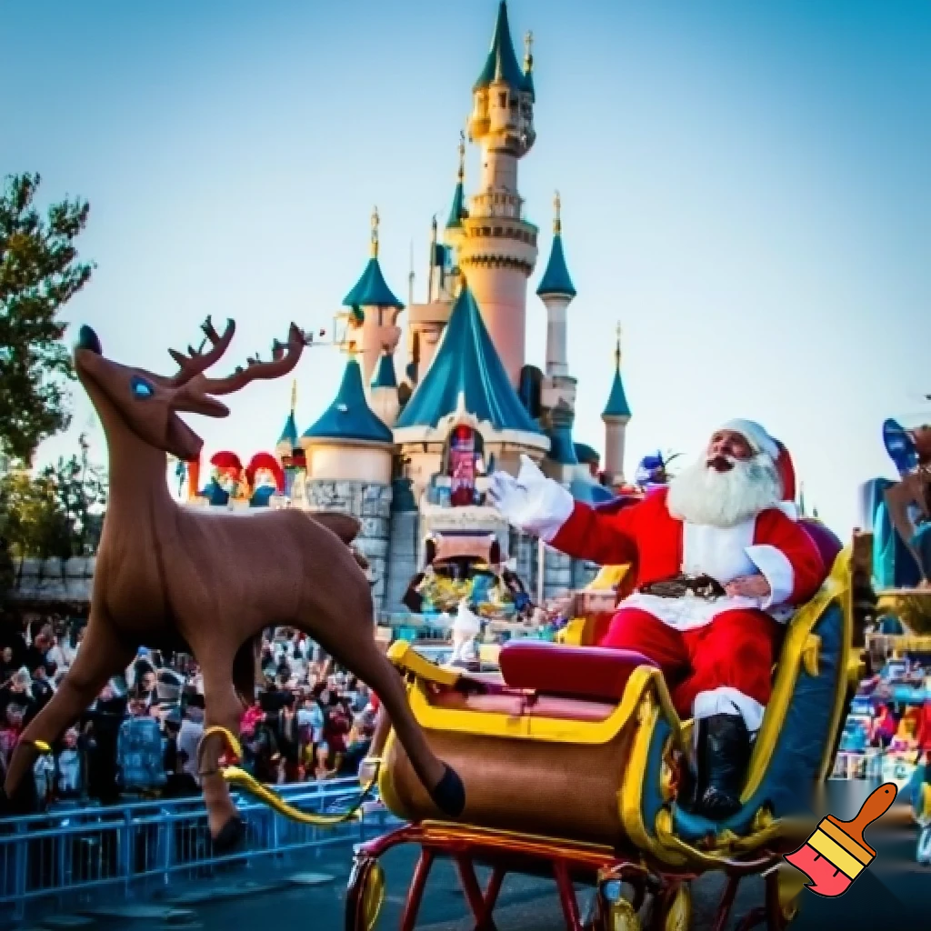 Santa Claus, France parade Paris Disneyland Santa sleigh castle Paris Santa Claus a big parade stage